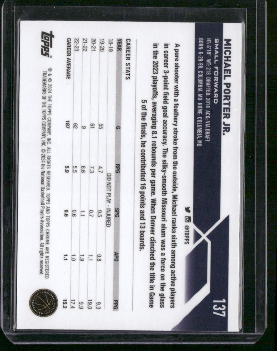 2023-24 Topps Chrome #137 Michael Porter Jr.