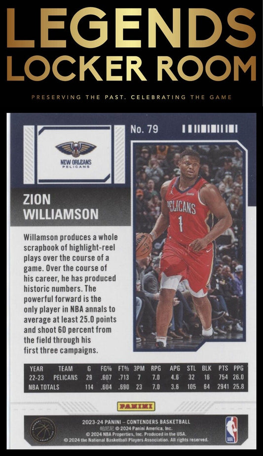 2023-24 Panini Contenders #79 Zion Williamson Season Ticket Retail