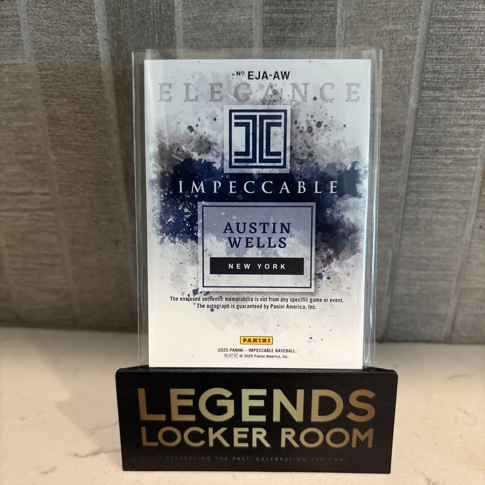 2025 Panini Impeccable Austin Wells Elegance Jersey Patch Auto /99 Yankees