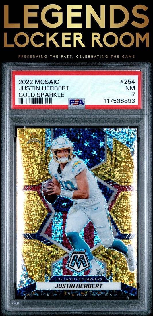 2022 Panini Mosaic #254 Justin Herbert Gold Sparkle PSA 7