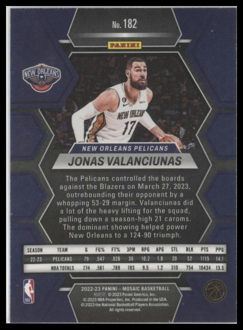 2022-23 Panini Mosaic #182 Jonas Valanciunas