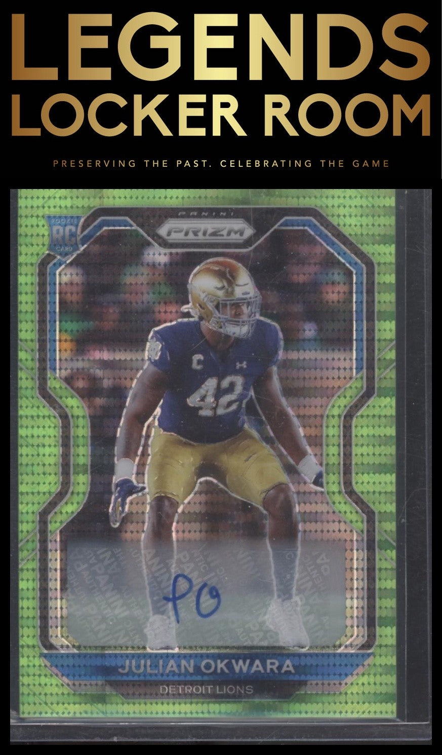 2020 Panini Prizm #361 Julian Okwara Rookie Autographs Prizm Neon Green Pulsar