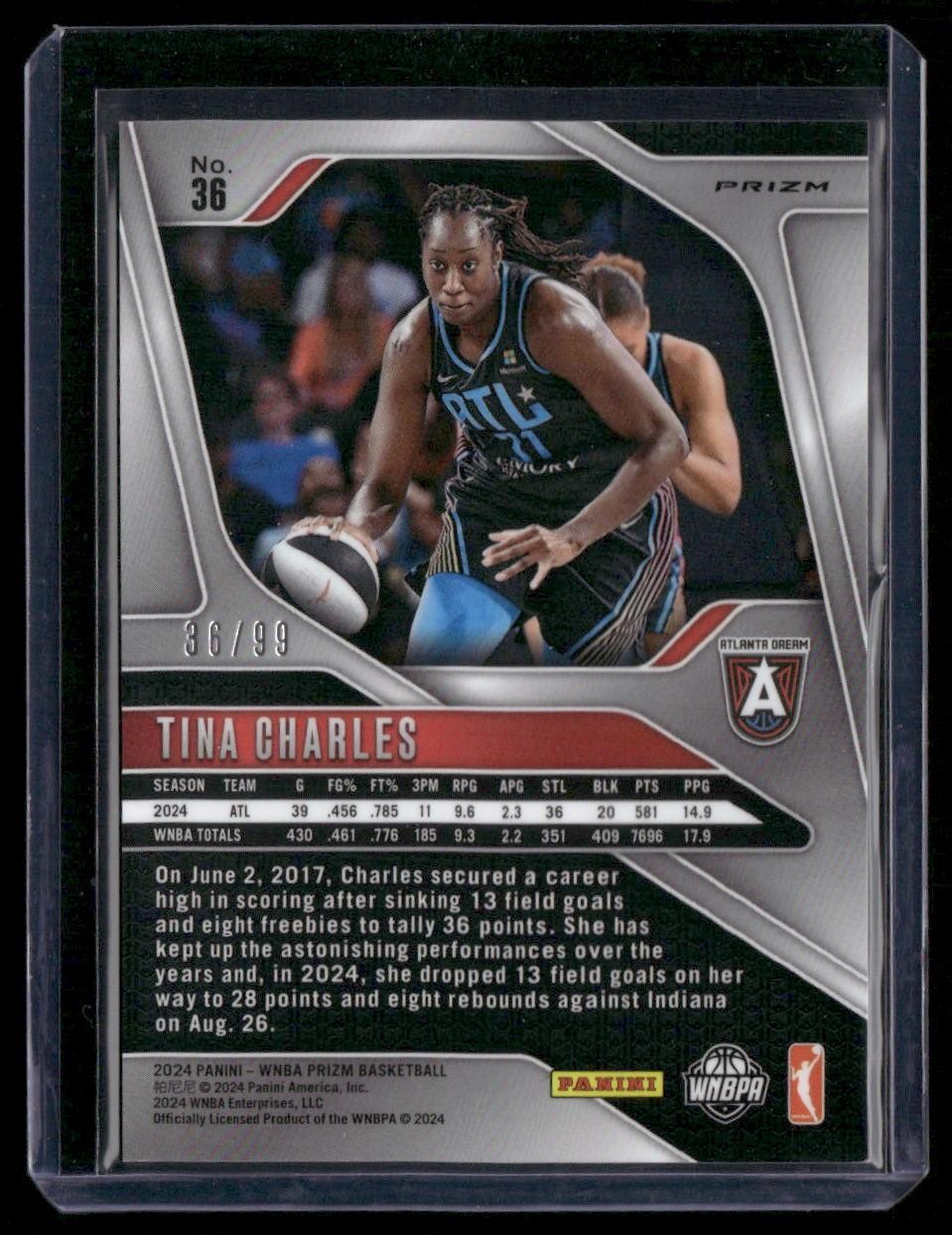 2024 Panini Prizm WNBA #36 Tina Charles Orange Prizms #/99