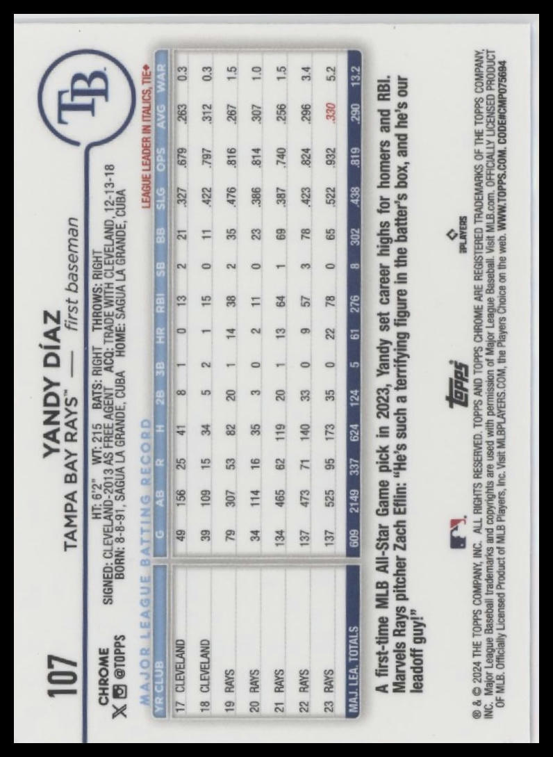 2024 Topps Chrome #107 Yandy Díaz