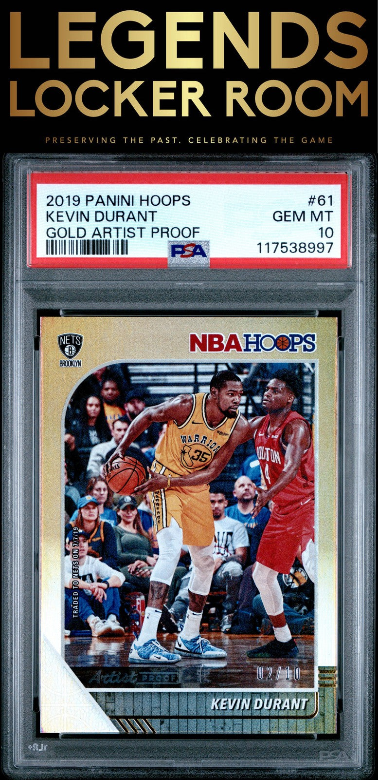 2019 Panini Hoops #61 Kevin Durant Gold Artist Proof 02/10 PSA 10