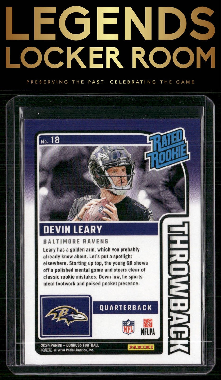2024 Donruss #18 Devin Leary Rated Rookies Throwback