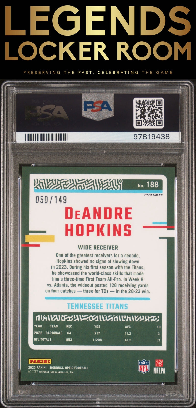 2023 Panini Donruss Optic #188 Deandre Hopkins Flex PSA 10
