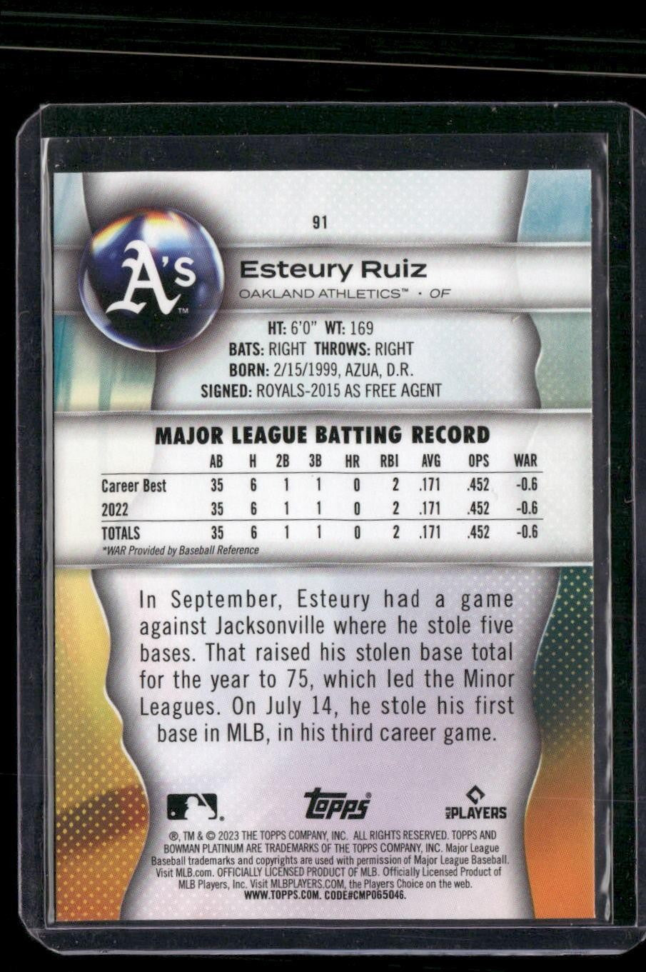 2023 Bowman Platinum #91 Esteury Ruiz