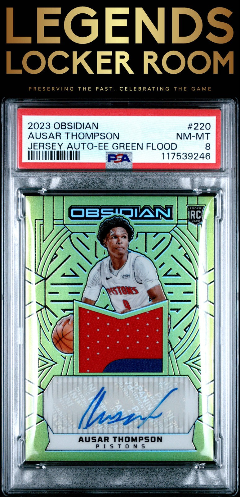 2023 Panini Obsidian #220 Ausar Thompson Jersey Auto Green Flood /20 PSA 8