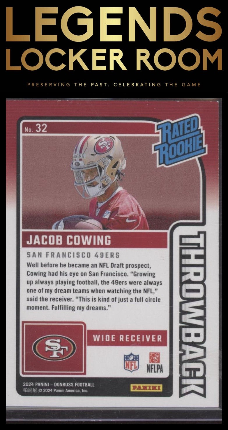2024 Donruss Jacob Cowing Rated Rookies Throwback Studio Series 100/100 Bookend
