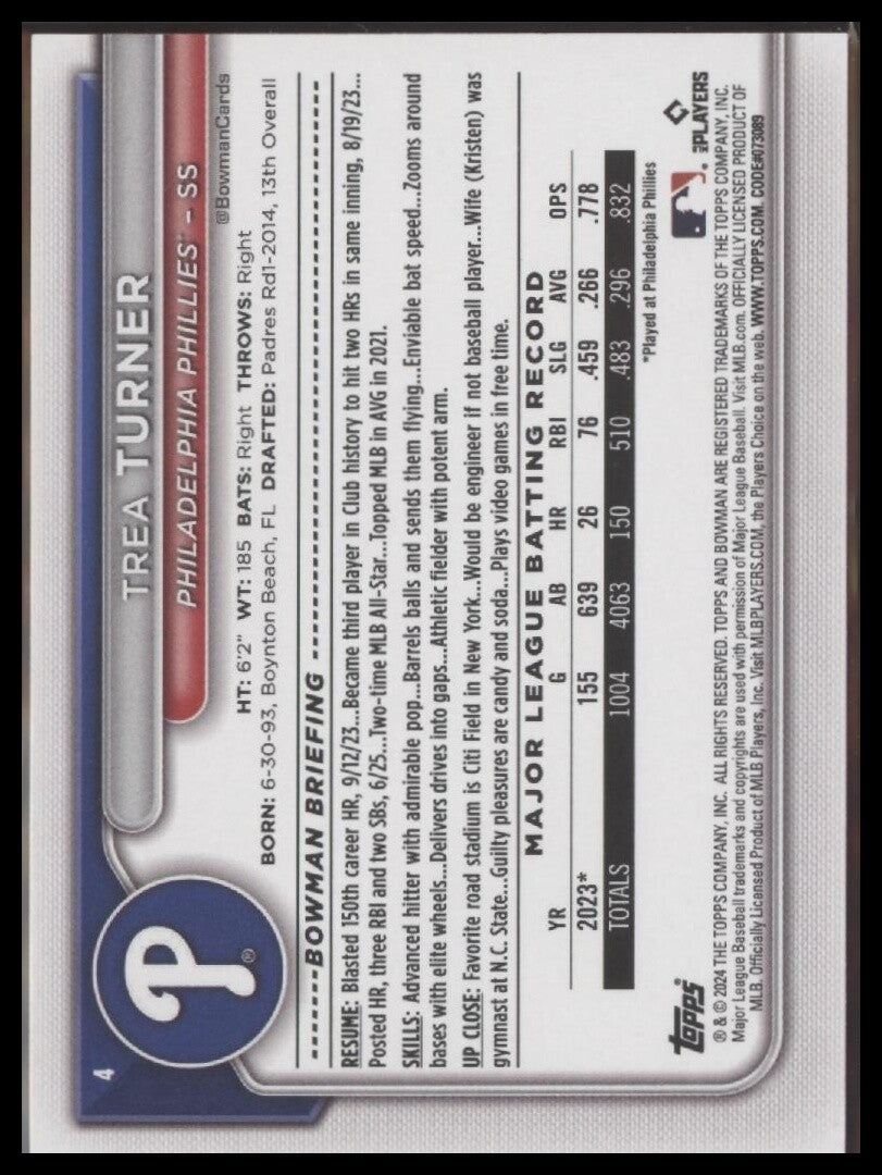 2024 Bowman #4 Trea Turner