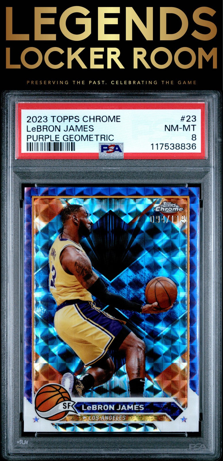 2023 Topps Chrome #23 Lebron James Purple Geometric /119 PSA 8