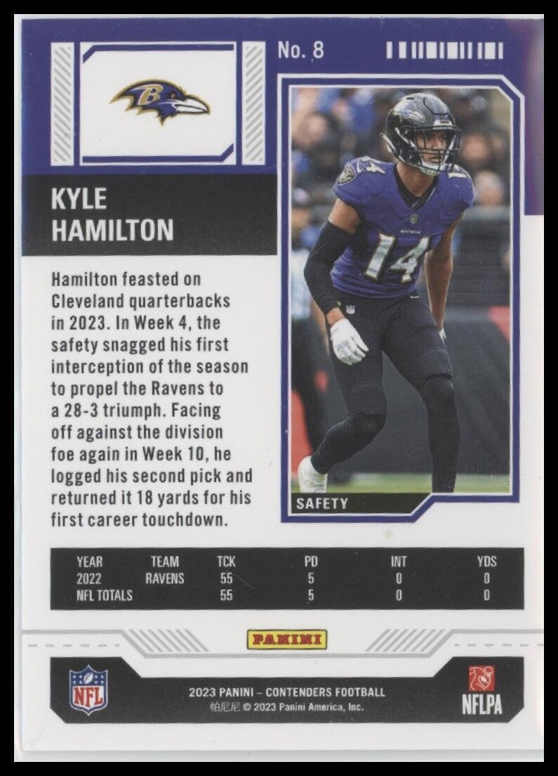 2023 Panini Contenders #8 Kyle Hamilton Season Ticket Retail