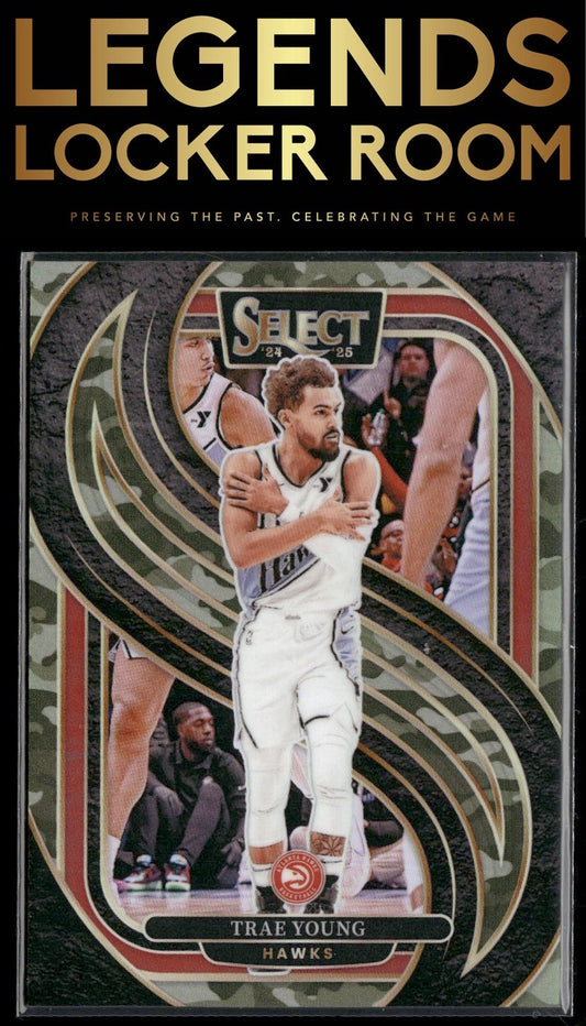 2024-25 Panini Select #123 Trae Young Green Camo Prizm #/125