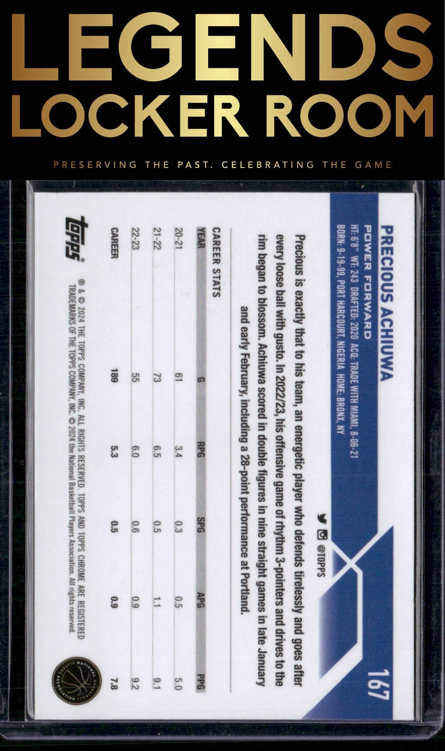 2023-24 Topps Chrome Sapphire Edition #167 Precious Achiuwa