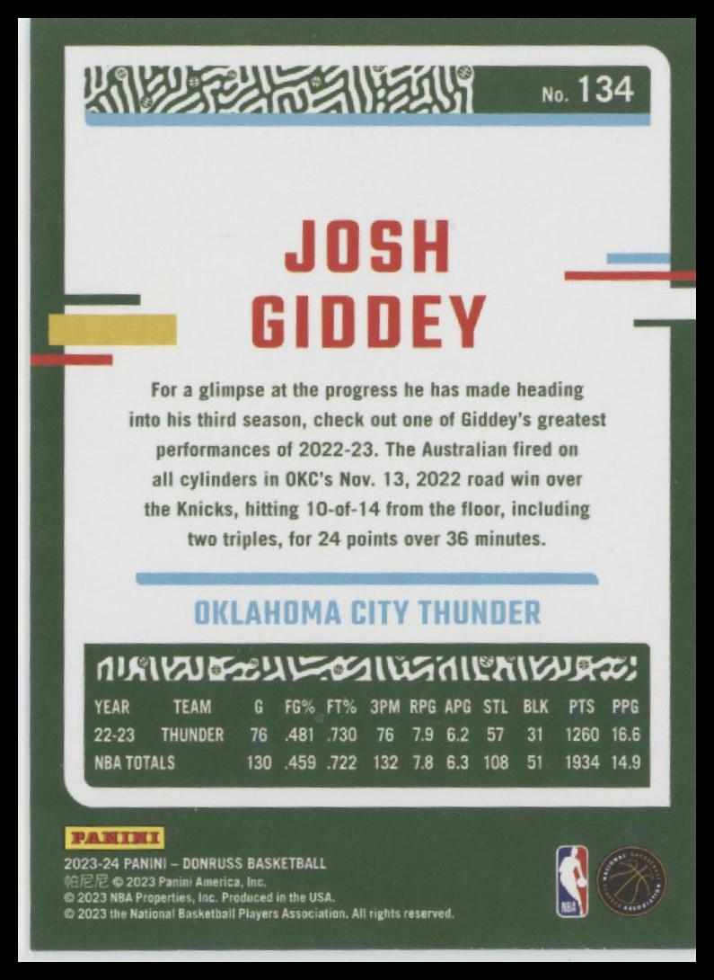 2023-24 Donruss #134 Josh Giddey