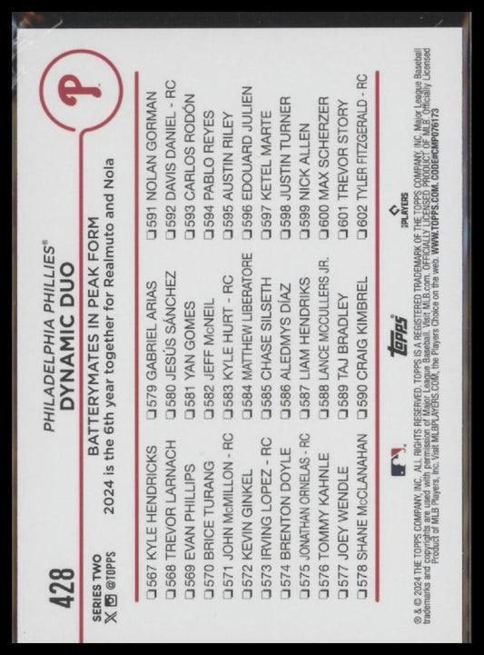 2024 Topps #428 Dynamic Duo (J.T. Realmuto / Aaron Nola)