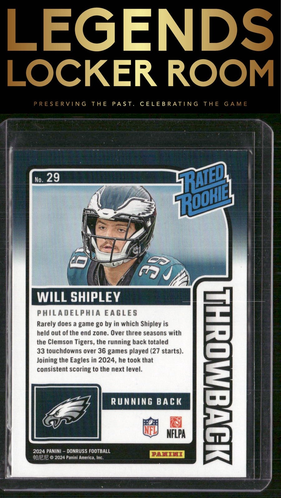 2024 Donruss #29 Will Shipley Rated Rookies Throwback