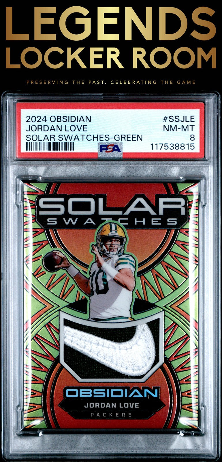 2024 Panini Obsidian Solar Swatches Jordan Love Solar Swatches-Green PSA 8
