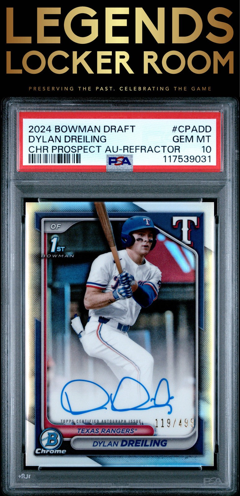 2024 Bowman Draft Chrome Prospect Auto Dylan Dreiling Refractor PSA 10