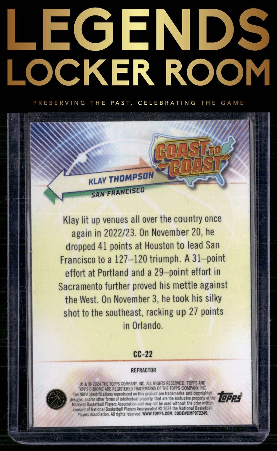 2023-24 Topps Chrome #CC-22 Klay Thompson Coast to Coast Refractors