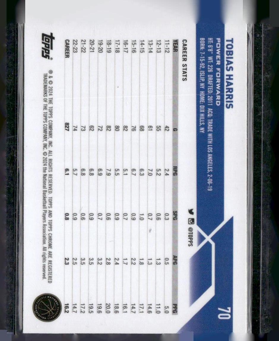 2023-24 Topps Chrome #70 Tobias Harris Magenta Refractors