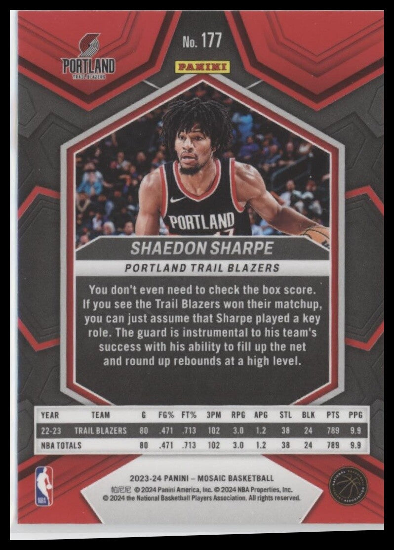2023-24 Panini Mosaic #177 Shaedon Sharpe