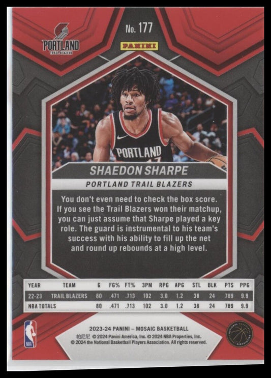 2023-24 Panini Mosaic #177 Shaedon Sharpe