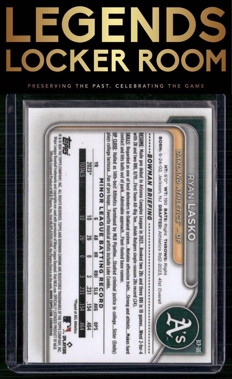 2024 Bowman #BCP-105 Ryan Lasko Chrome Prospects