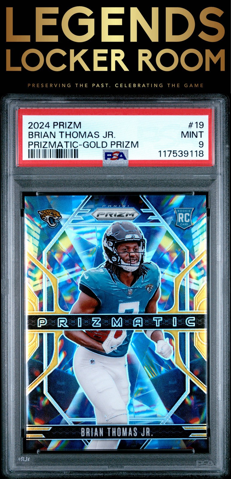 2024 Panini Prizm Prizmatic #19 Brian Thomas Jr. Prizmatic-Gold Prizm PSA 9