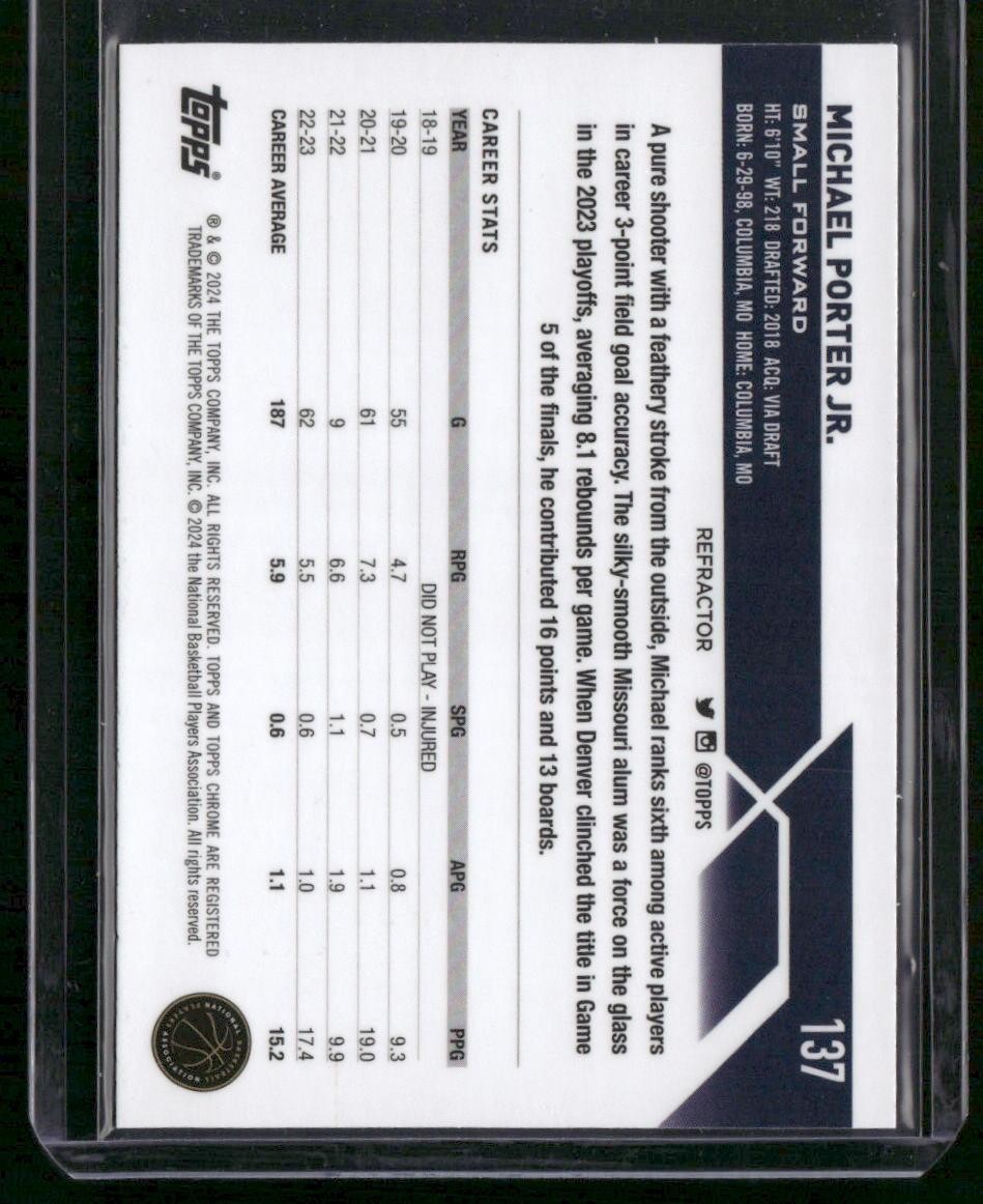 2023-24 Topps Chrome #137 Michael Porter Jr. Refractors