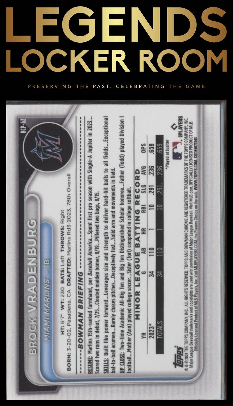 2024 Bowman Chrome #BCP-62 Brock Vradenburg Prospects