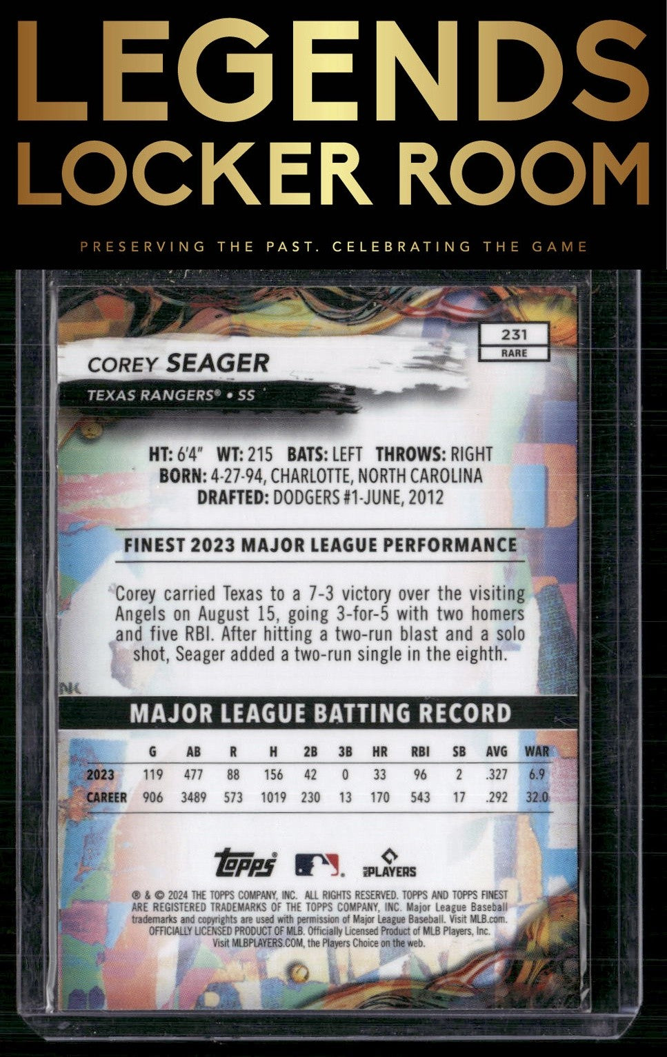 2024 Finest #231 Corey Seager