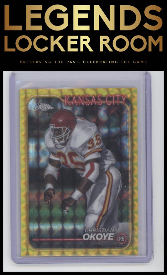 2024 Topps Chrome #96 Christian Okoye Yellow Geometric Refractor 75/75 Bookend!