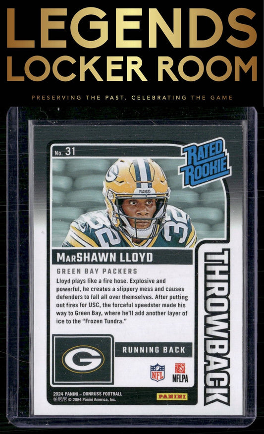 2024 Donruss #31 MarShawn Lloyd Rated Rookies Throwback Studio Series