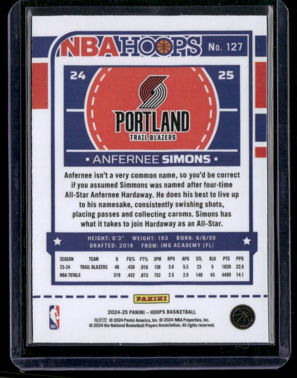 2024-25 Hoops #127 Anfernee Simons Premium Prizms Silver