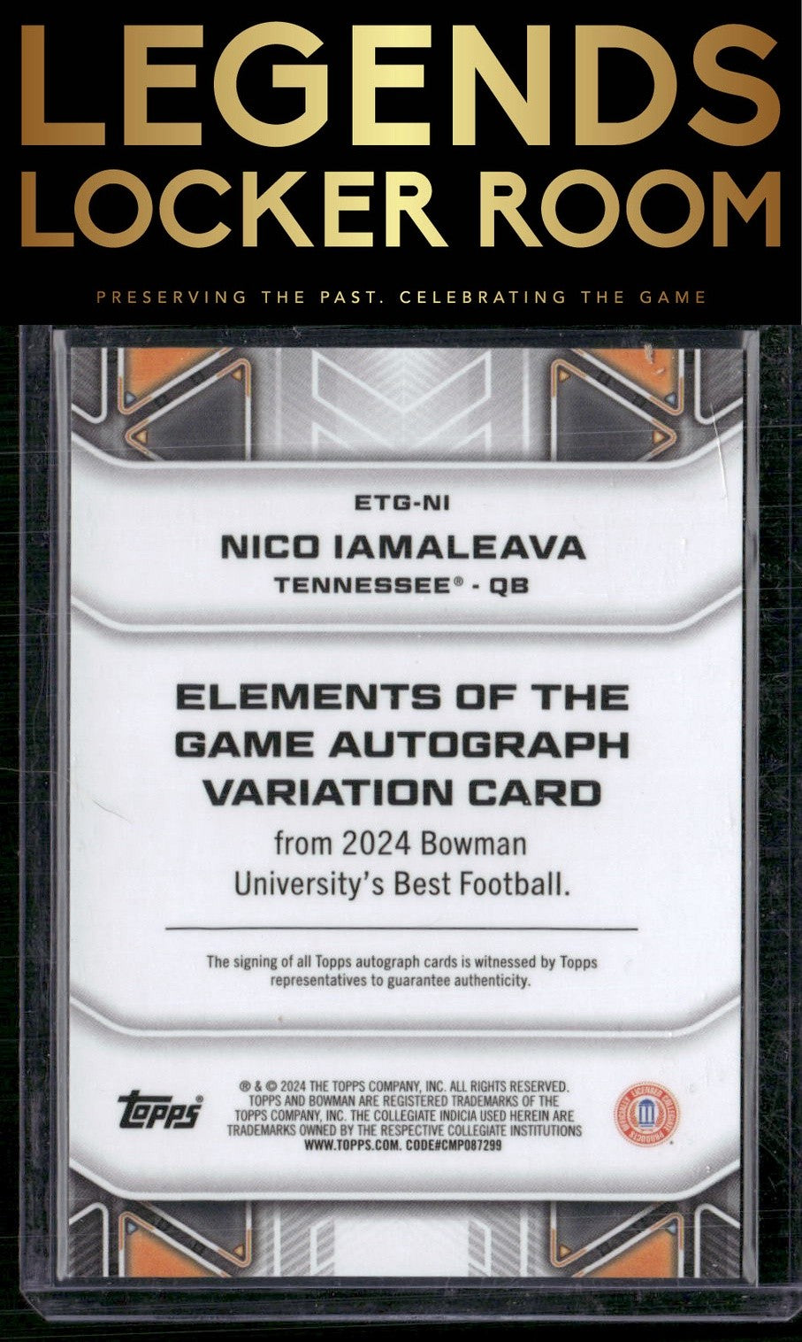 2024 Bowman University Best Nico Iamaleava Elements of the Game Auto Gold /50
