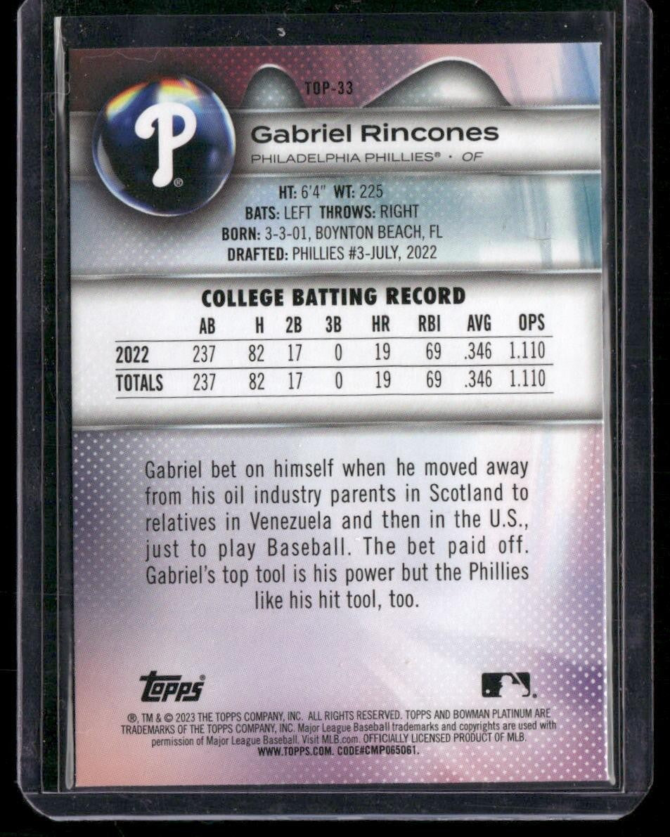 2023 Bowman Platinum #TOP-33 Gabriel Rincones Top Prospects