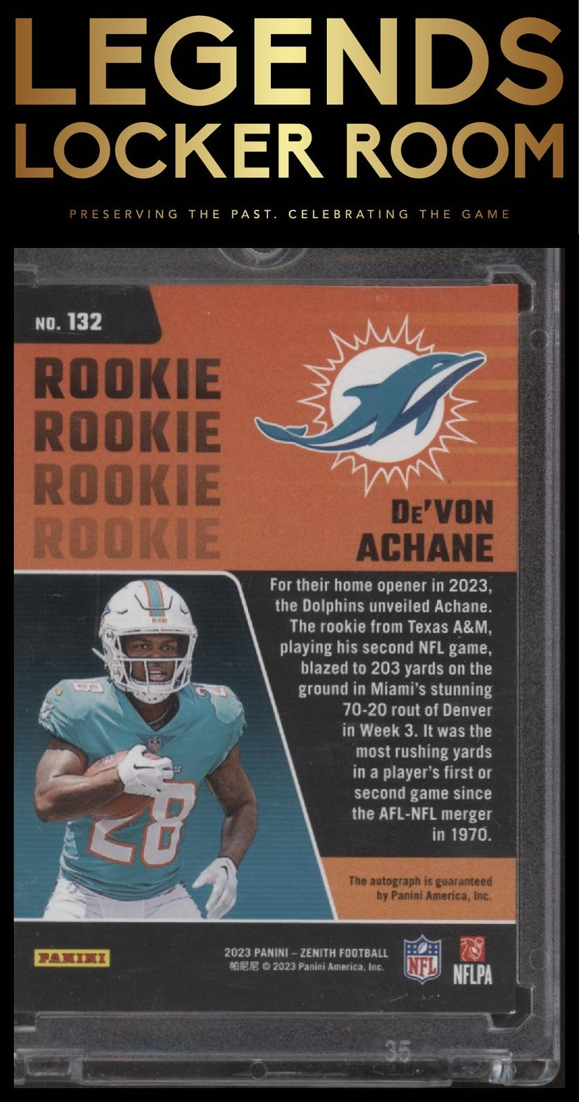 2023 Panini Zenith #132 De'Von Achane Autographs Artist Proof Silver #/25