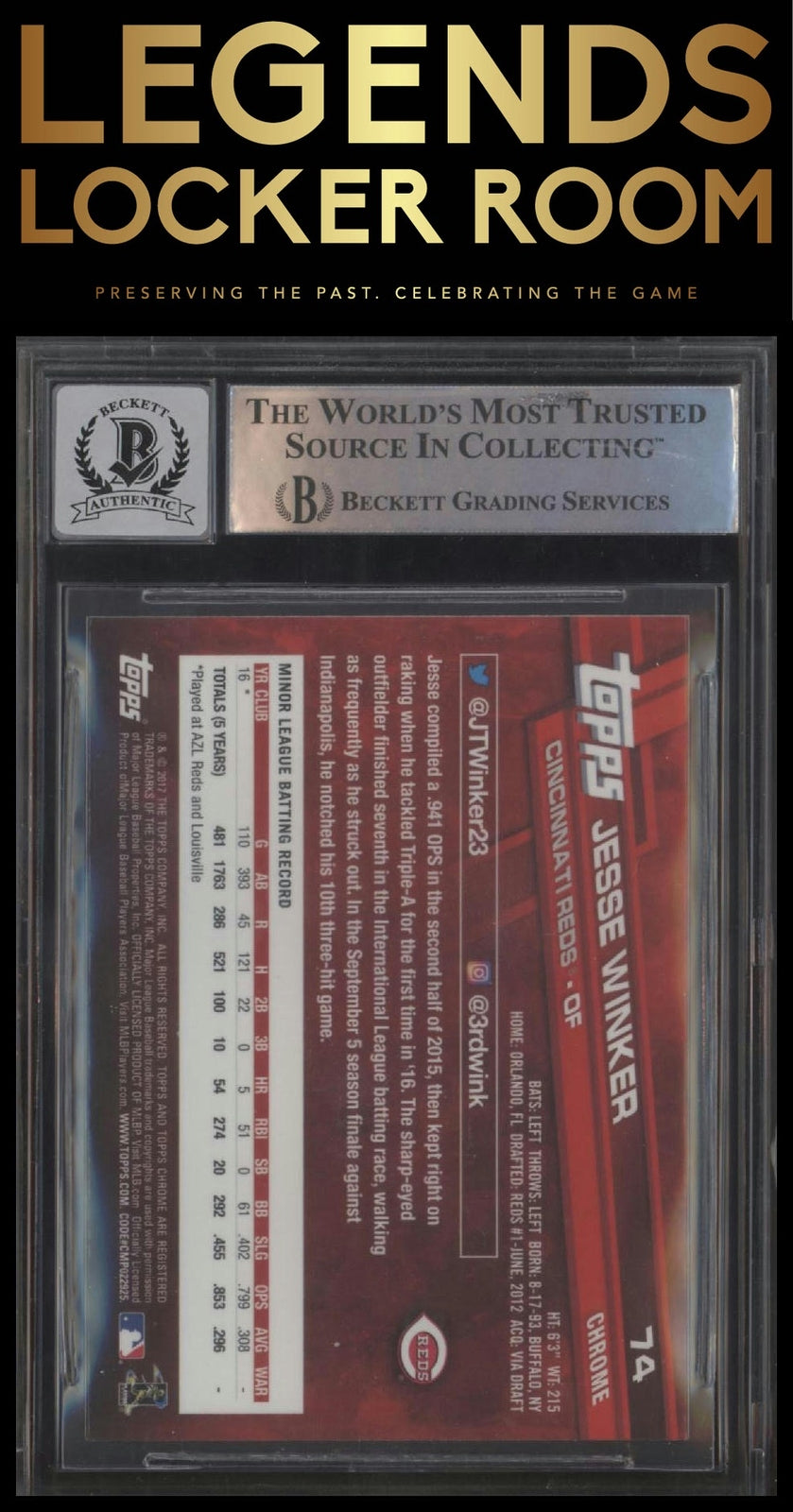 2017 Topps Chrome #74 Jesse Winker Authentic Auto