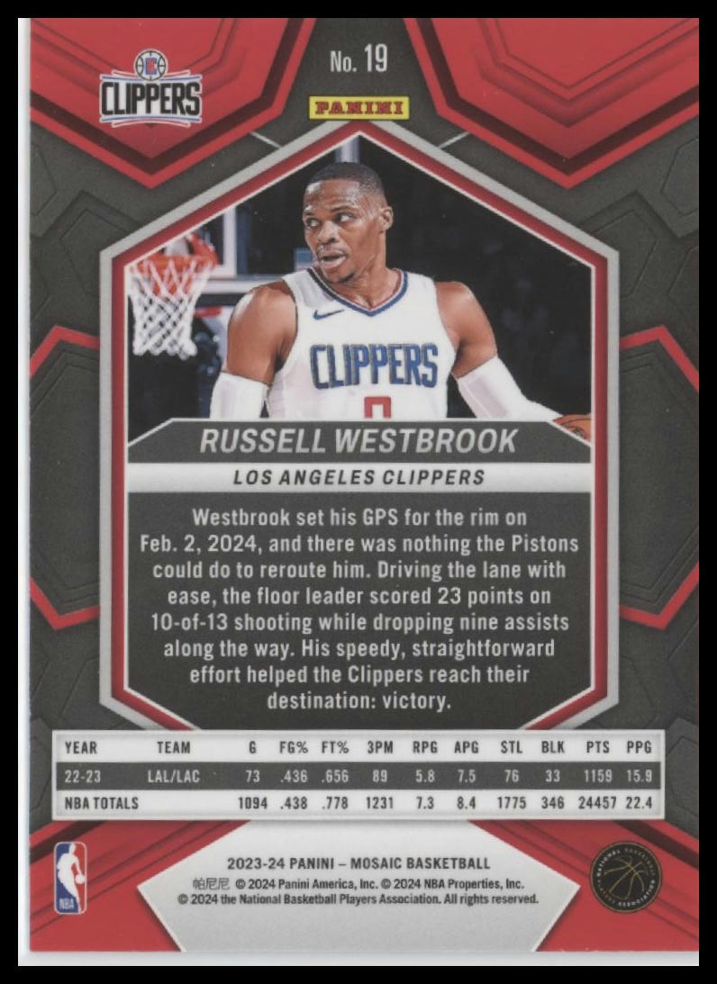 2023-24 Panini Mosaic #19 Russell Westbrook