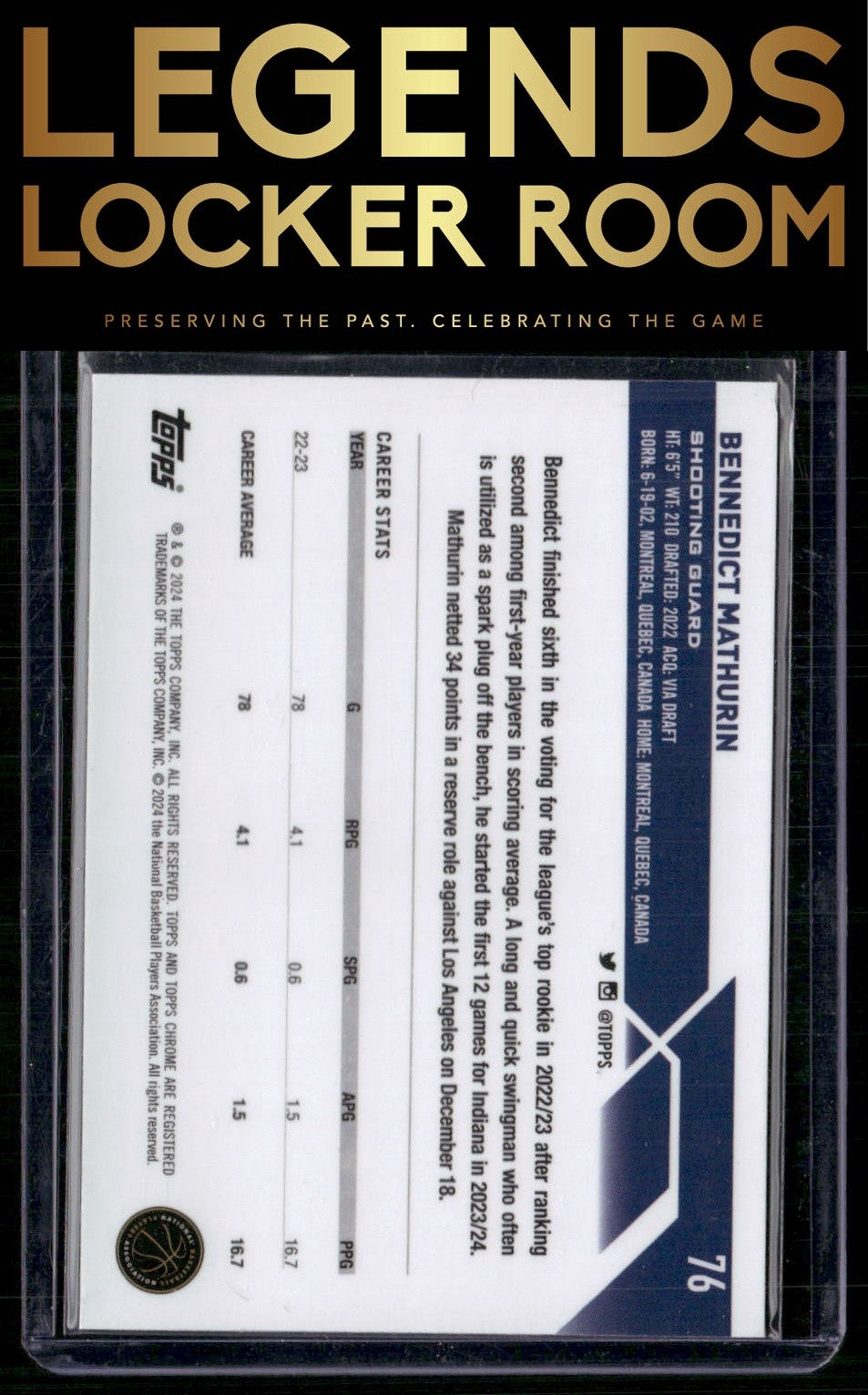 2023-24 Topps Chrome Sapphire Edition #76 Bennedict Mathurin