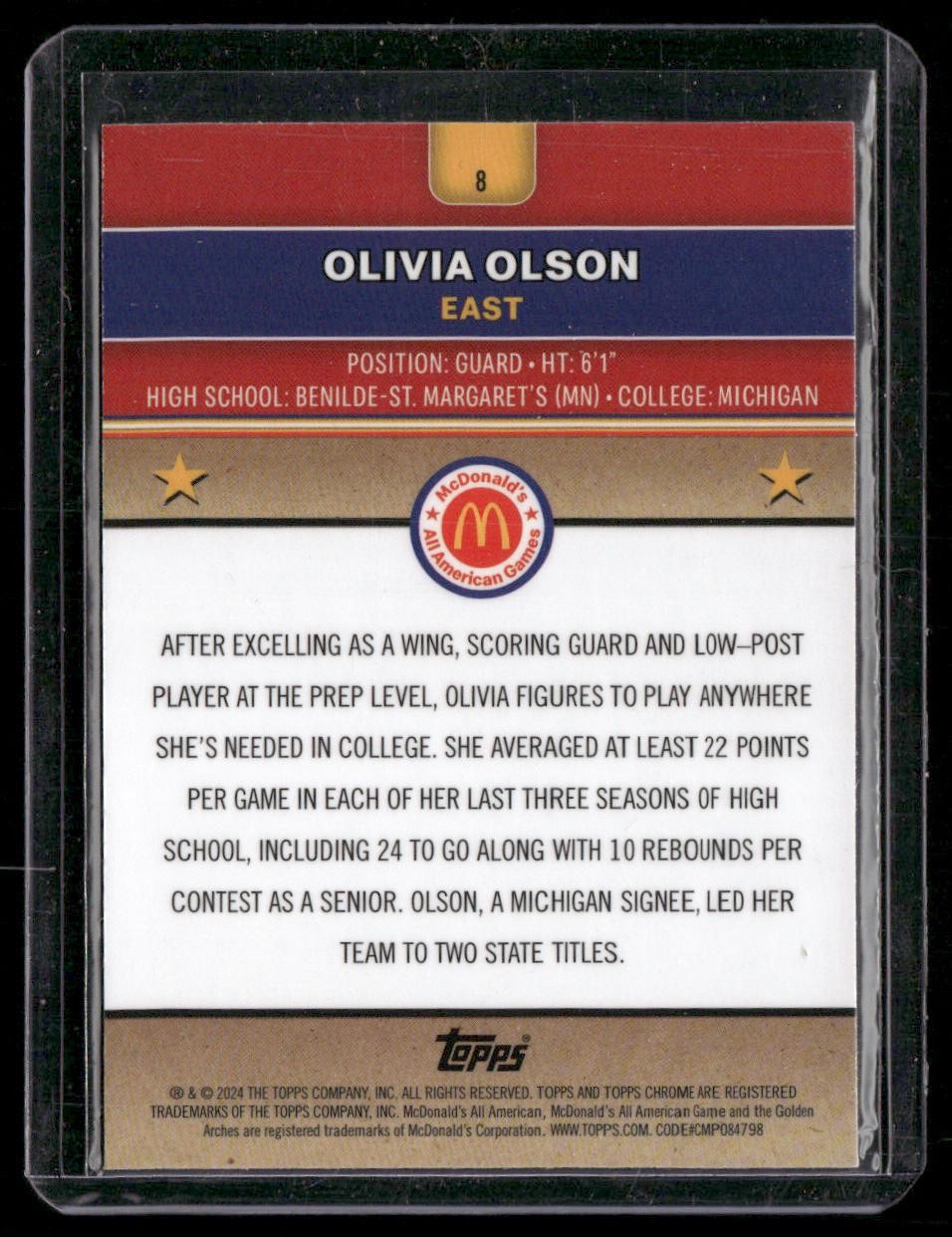 2024 Topps Chrome McDonald's All-American Olivia Olson Blue RayWave