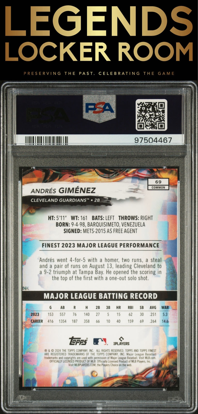 2024 Topps Finest #69 Andres Gimenez Purple Checkerboard Ref PSA 8