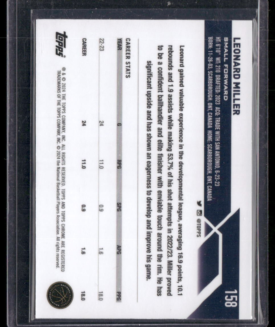 2023-24 Topps Chrome #158 Leonard Miller Purple Geometric #/119