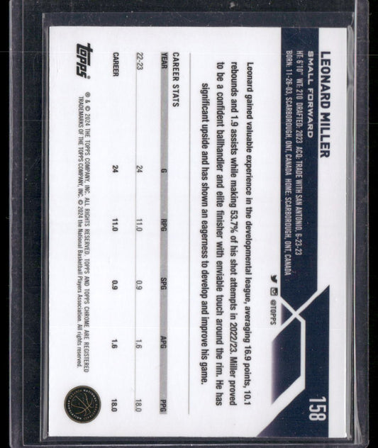 2023-24 Topps Chrome #158 Leonard Miller Purple Geometric #/119