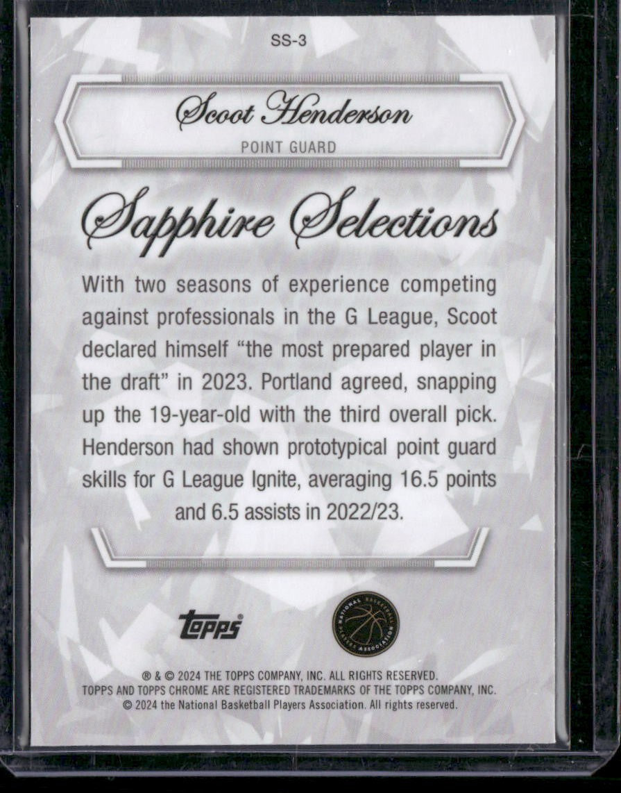 2023-24 Topps Chrome Sapphire #SS-3 Scoot Henderson Sapphire Selections