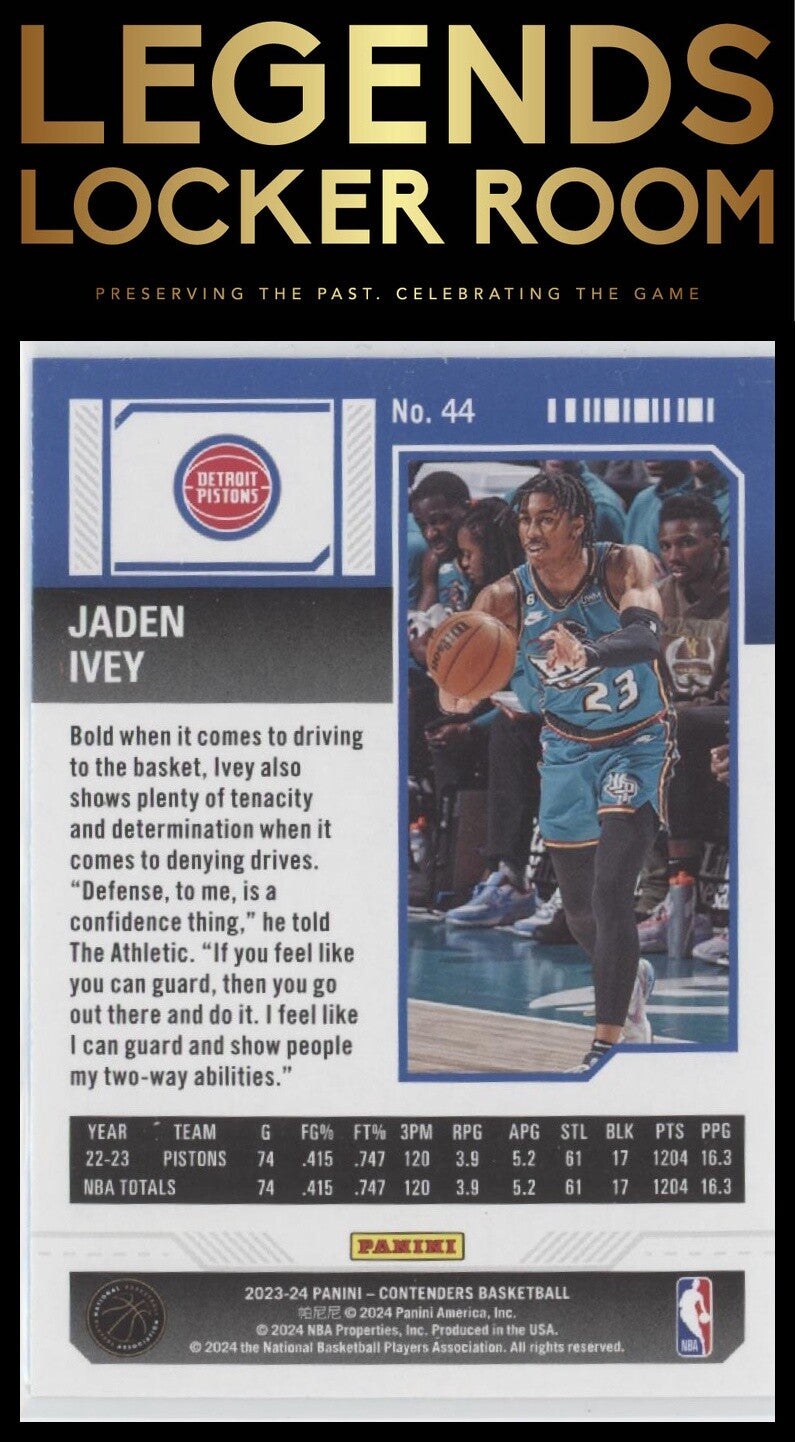 2023-24 Panini Contenders #44 Jaden Ivey Season Ticket Retail