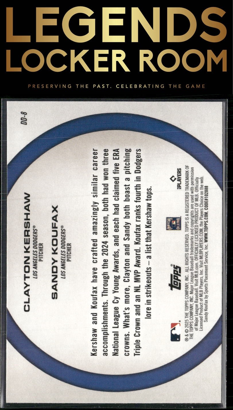 2025 Topps #DD-8 Clayton Kershaw / Sandy Koufax Dynamic Duos