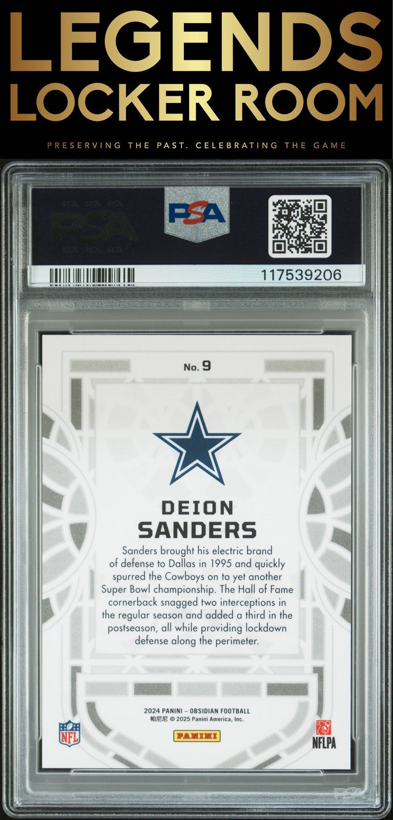 2024 Panini Obsidian Black Stained Glass #9 Deion Sanders PSA 9